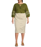 Westbound Plus Size Mid Rise 5 Pocket Midi Skirt