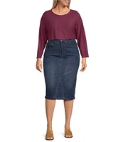 Westbound Plus Size Mid Rise 5 Pocket Midi Skirt