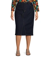 Westbound Plus Size Mid Rise 5 Pocket Midi Skirt