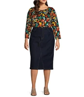 Westbound Plus Size Mid Rise 5 Pocket Midi Skirt