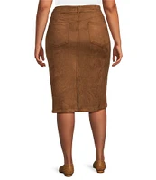 Westbound Plus Size Mid Rise 5 Pocket Suede Midi Skirt