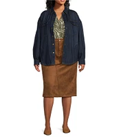 Westbound Plus Size Mid Rise 5 Pocket Suede Midi Skirt