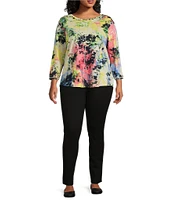 Westbound Plus Size Multi Splatter Print 3/4 Sleeve Knit Crew Neck Top
