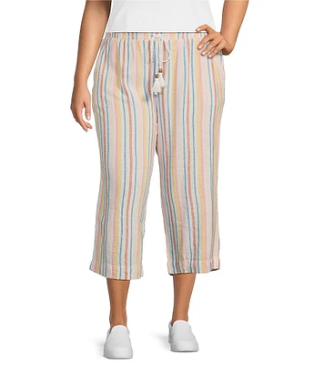 Westbound Plus Size Stripe Crop Linen Blend Pants