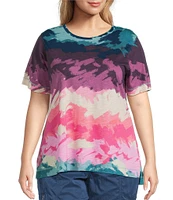 Westbound Plus Size Painted Landscape Short Sleeve Crew Neck Top