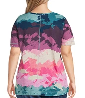 Westbound Plus Size Painted Landscape Short Sleeve Crew Neck Top