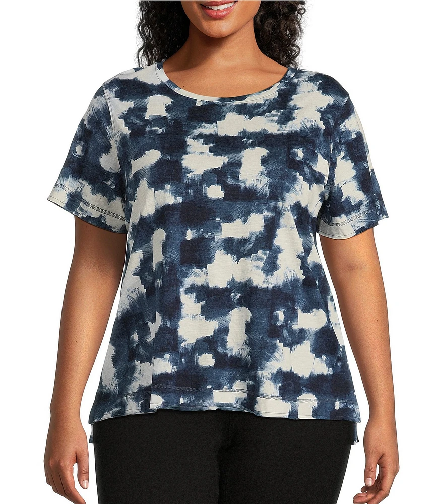 Westbound Plus Size Painterly Streaks Short Sleeve Crew Neck Top