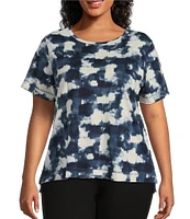 Westbound Plus Size Painterly Streaks Short Sleeve Crew Neck Top