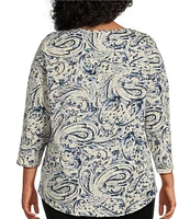 Westbound Plus Size Paisley Swirl 3/4 Sleeve Knit Crew Neck Top