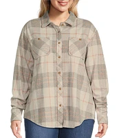 Westbound Plus Size Plaid Long Sleeve Collared Button Front Top