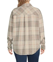 Westbound Plus Size Plaid Long Sleeve Collared Button Front Top