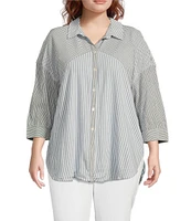 Westbound Plus Size Point Collar Button Front Long Sleeve Shirt