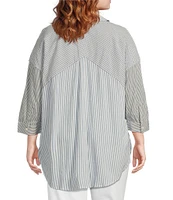 Westbound Plus Size Point Collar Button Front Long Sleeve Shirt