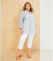 Westbound Plus Size Point Collar Button Front Long Sleeve Shirt
