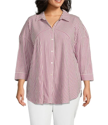Westbound Plus Size Point Collar Button Front Long Sleeve Shirt