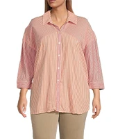 Westbound Plus Size Point Collar Button Front Long Sleeve Shirt