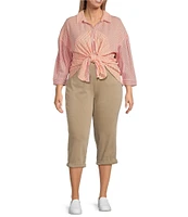 Westbound Plus Size Point Collar Button Front Long Sleeve Shirt