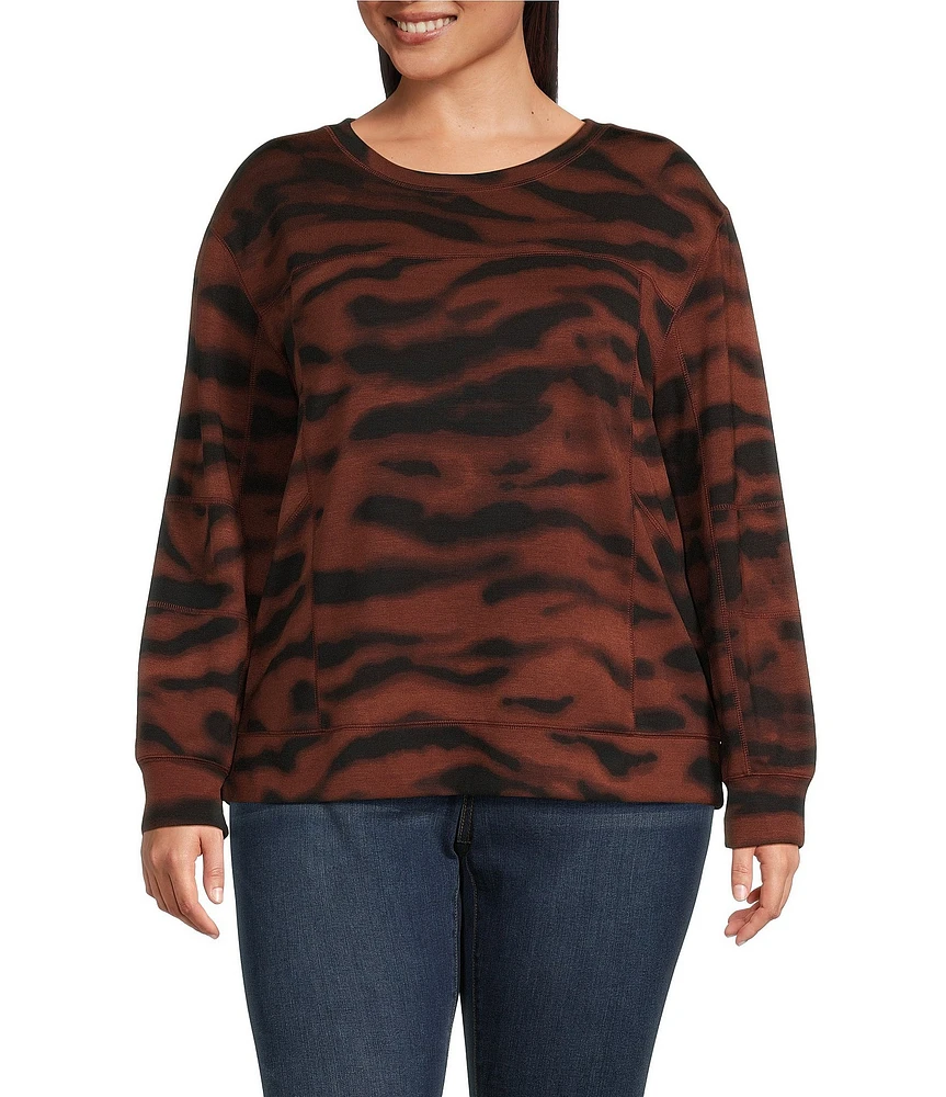 Westbound Plus Size Printed Long Sleeve Crew Neck Seam Detail Top