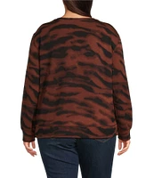 Westbound Plus Size Printed Long Sleeve Crew Neck Seam Detail Top