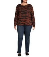 Westbound Plus Size Printed Long Sleeve Crew Neck Seam Detail Top