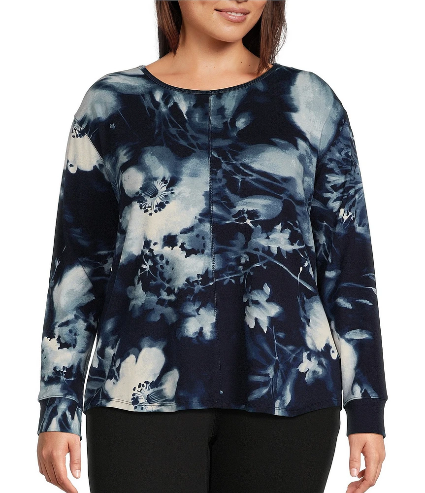 Westbound Plus Size Printed Round Neck Long Sleeve Knit Tee Shirt