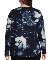 Westbound Plus Size Printed Round Neck Long Sleeve Knit Tee Shirt