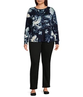 Westbound Plus Size Printed Round Neck Long Sleeve Knit Tee Shirt