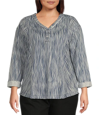 Westbound Plus Size Rolled 3/4 Sleeve Faux Henley Top