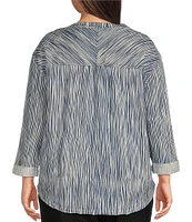 Westbound Plus Size Striped Rolled 3/4 Sleeve Faux Henley Top
