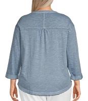 Westbound Plus Size Rolled 3/4 Sleeve Faux Henley Top