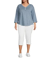 Westbound Plus Size Rolled 3/4 Sleeve Faux Henley Top