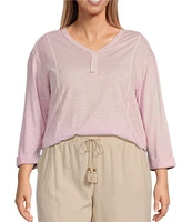 Westbound Plus Size Rolled 3/4 Sleeve Faux Henley Top