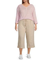 Westbound Plus Size Rolled 3/4 Sleeve Faux Henley Top