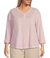 Westbound Plus Size Rolled 3/4 Sleeve Faux Henley Top