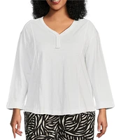 Westbound Plus Size Rolled 3/4 Sleeve Faux Henley Top