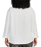 Westbound Plus Size Rolled 3/4 Sleeve Faux Henley Top