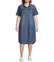 Westbound Plus Size Rolled Sleeve Shirt Midi Dress