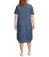 Westbound Plus Size Rolled Sleeve Shirt Midi Dress