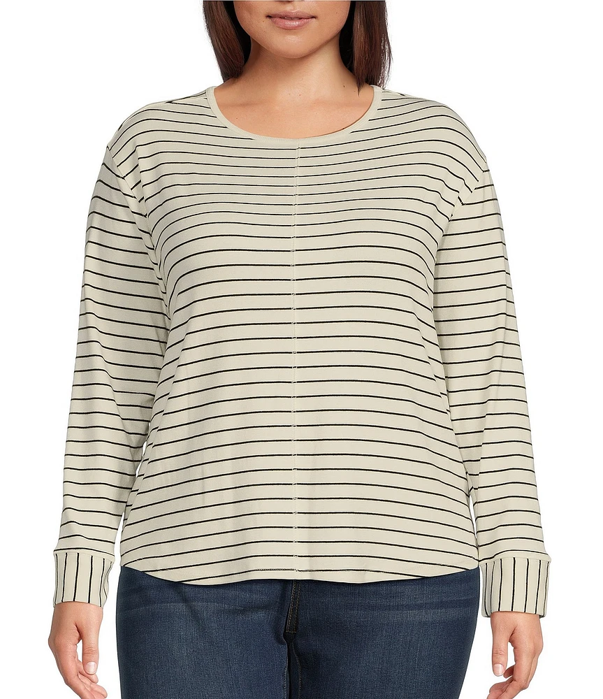 Westbound Plus Size Round Neck Long Sleeve Knit Striped Tee Shirt