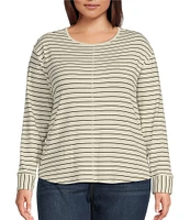 Westbound Plus Size Round Neck Long Sleeve Knit Striped Tee Shirt