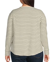 Westbound Plus Size Round Neck Long Sleeve Knit Striped Tee Shirt