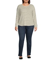 Westbound Plus Size Round Neck Long Sleeve Knit Striped Tee Shirt