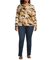 Westbound Plus Size Round Neck Long Sleeve Marble Print Knit Tee Shirt