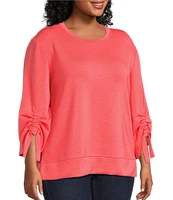 Westbound Plus Size Ruched Sleeve Crew Neck Top