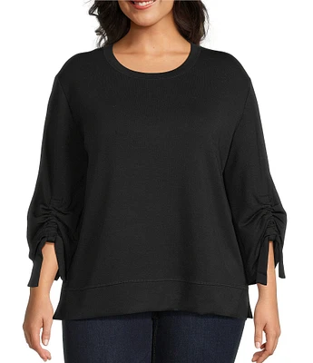 Westbound Plus Size Ruched Sleeve Crew Neck Top