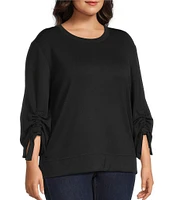 Westbound Plus Size Ruched Sleeve Crew Neck Top