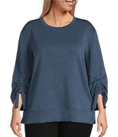 Westbound Plus Size Ruched Sleeve Crew Neck Top