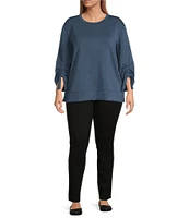 Westbound Plus Size Ruched Sleeve Crew Neck Top