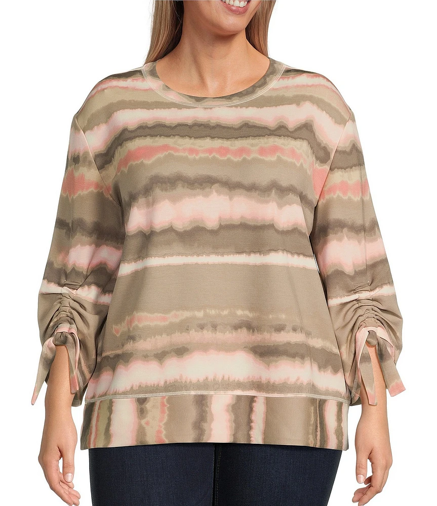 Westbound Plus Size Printed Ruched Sleeve Crew Neck Top