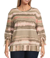 Westbound Plus Size Printed Ruched Sleeve Crew Neck Top